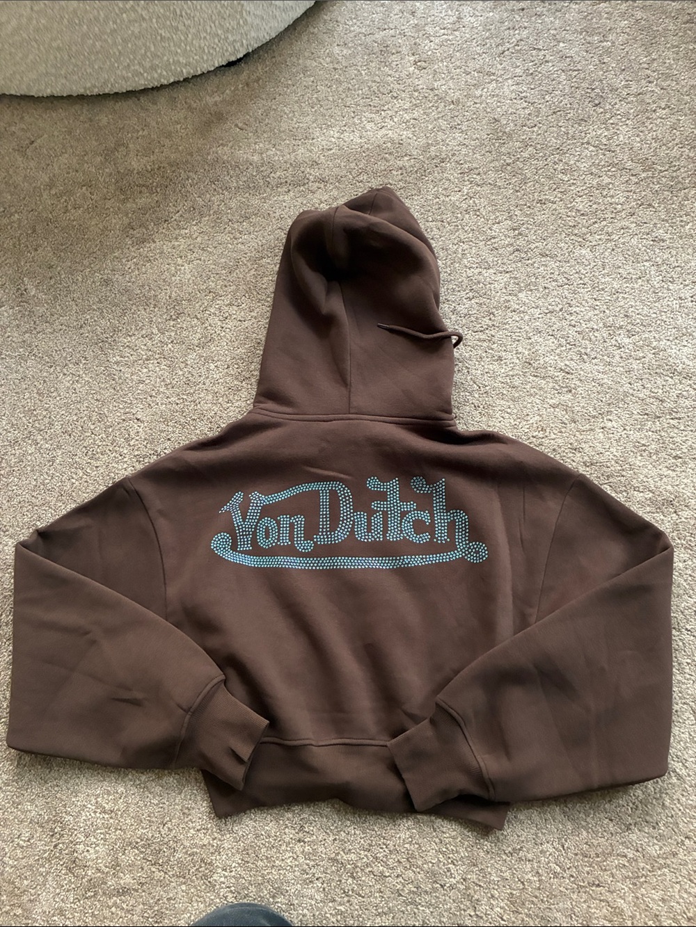 Von Dutch Brown Hoodie with Teal Logo and Zip - Picture 7 of 10